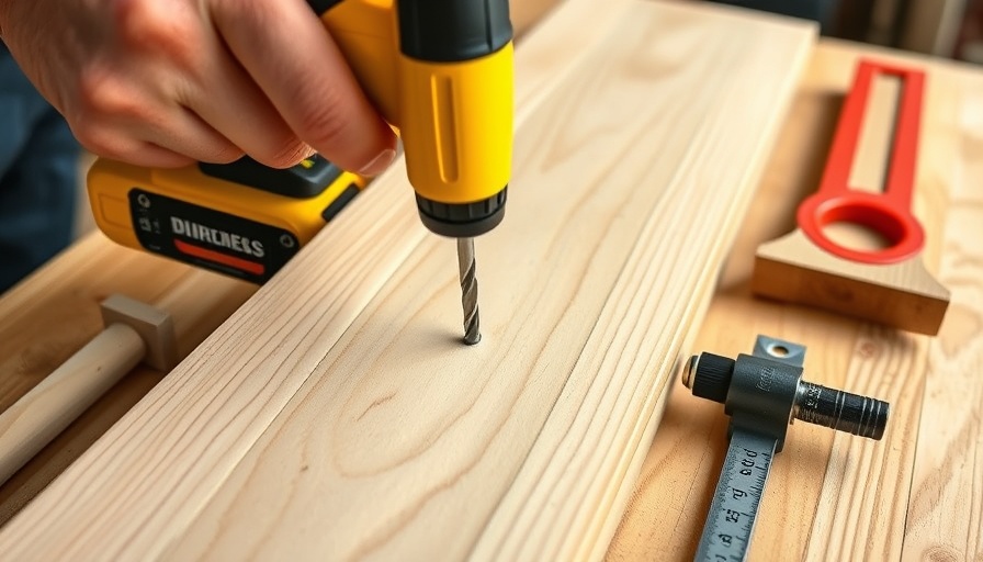 Close-up drilling into wood with a guide to drill bits.