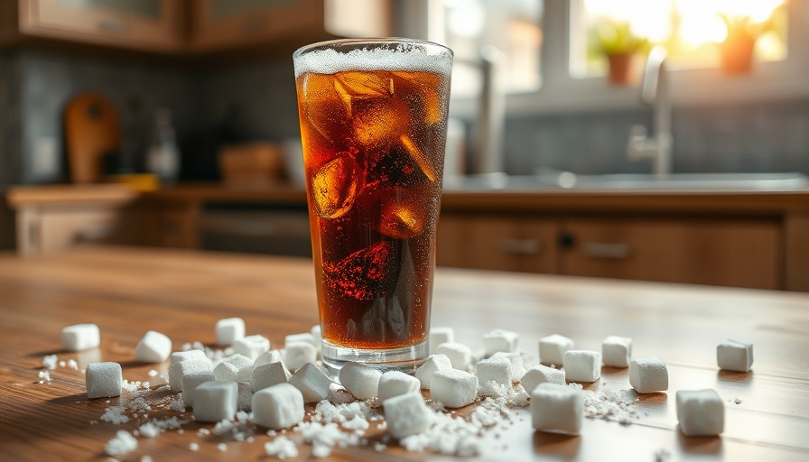 Glass of soda with sugar cubes highlighting diabetes risk.
