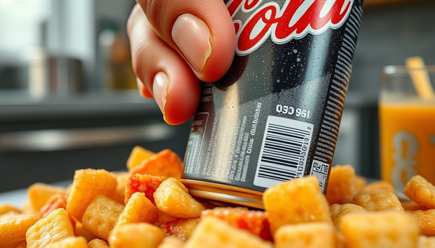 Soda can in hand surrounded by sugary snacks highlighting diabetes risk.