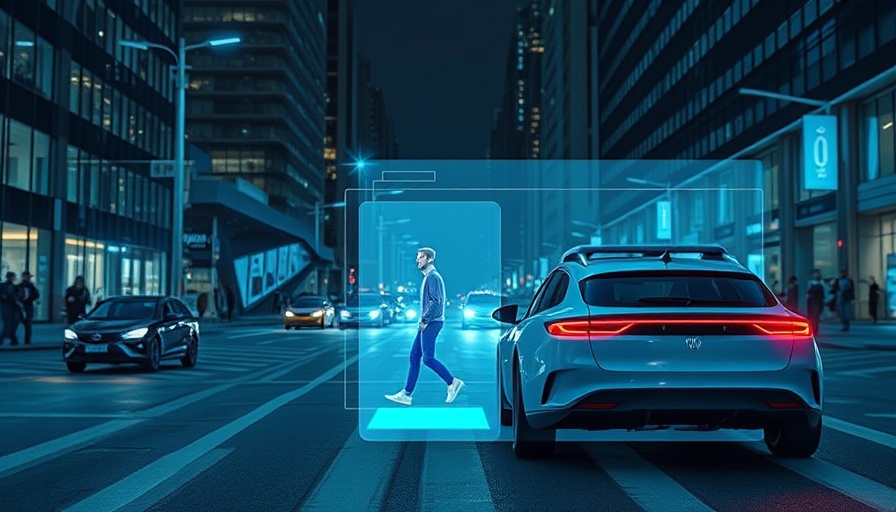 Futuristic car showcasing thermal-fused pedestrian AEB technology at night.