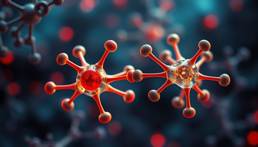 Scientific illustration of estrogen and serotonin molecules, interaction.