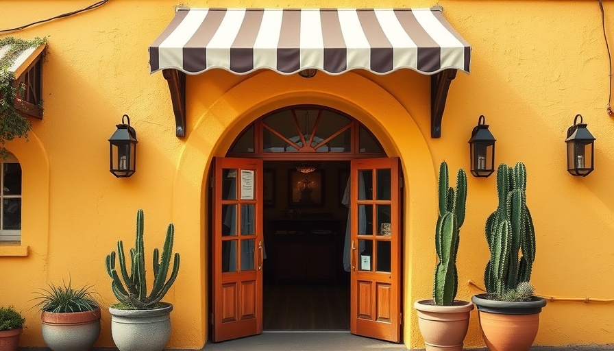 Charming yellow arched doorway on family vacation in Dallas, Texas.