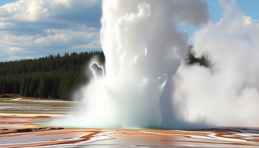 Dramatic geyser eruption in Yellowstone National Park, showcasing effects.