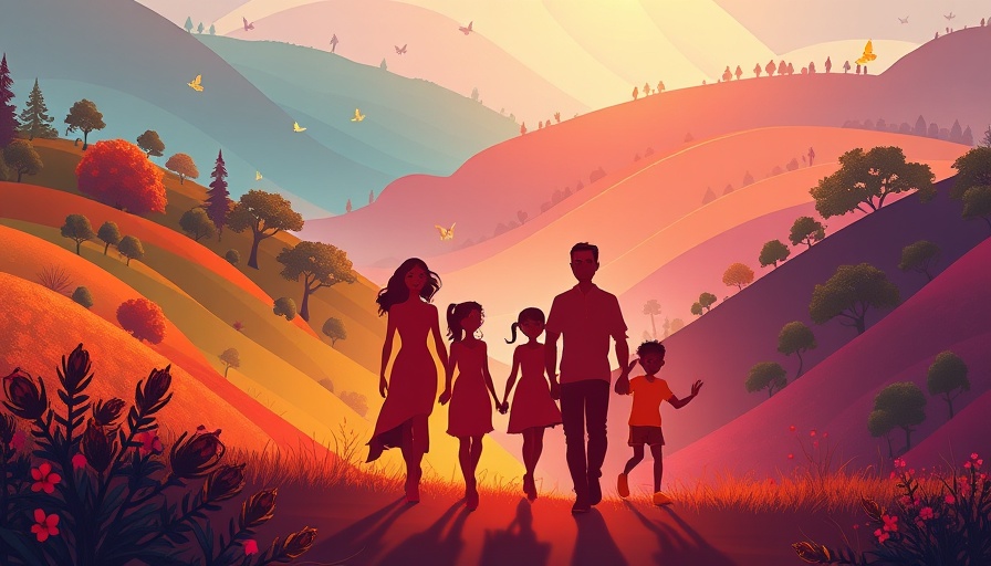 Joy in a Monetized World: Family silhouette in vibrant landscape.