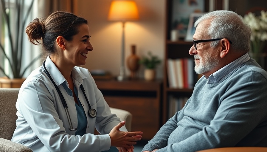 Therapist and older man in conversation for stroke recovery.