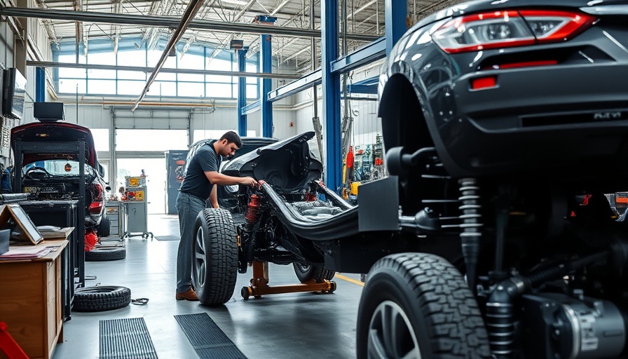 Auto repair expansion in chassis line workshop with workers and machinery.