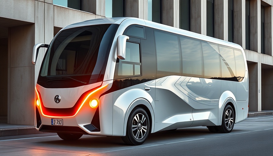 Futuristic minibus showcasing automotive innovations in urban setting.