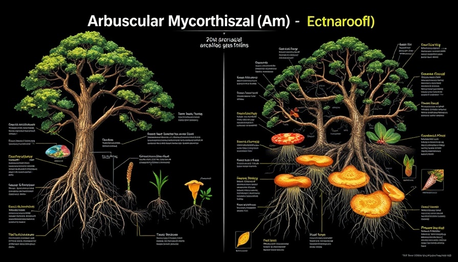Illustration of Mycorrhizal fungi networks supporting plant roots.