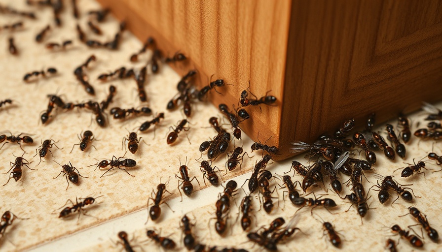 Ants swarming on a wooden floor corner indoors.