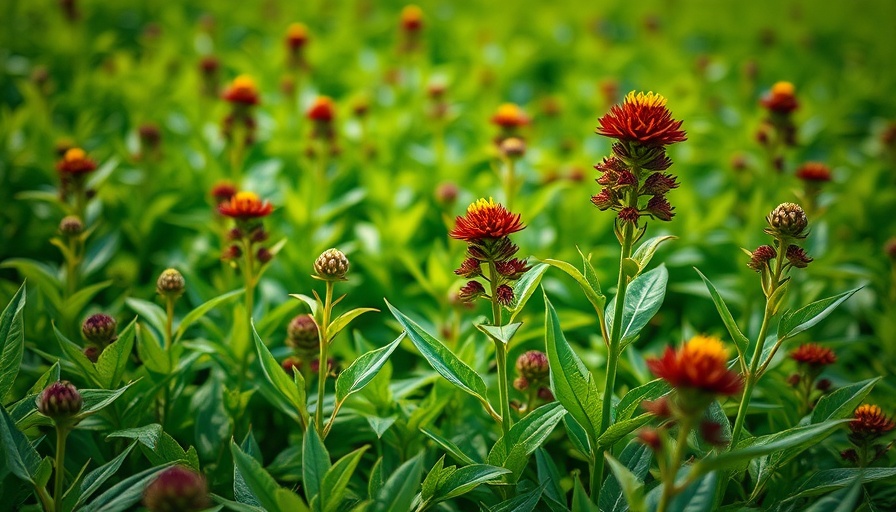 Lush green adaptogens in field promoting homeostasis.