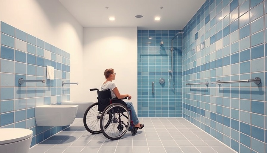 Accessible bathroom design with wheelchair and grab bars.