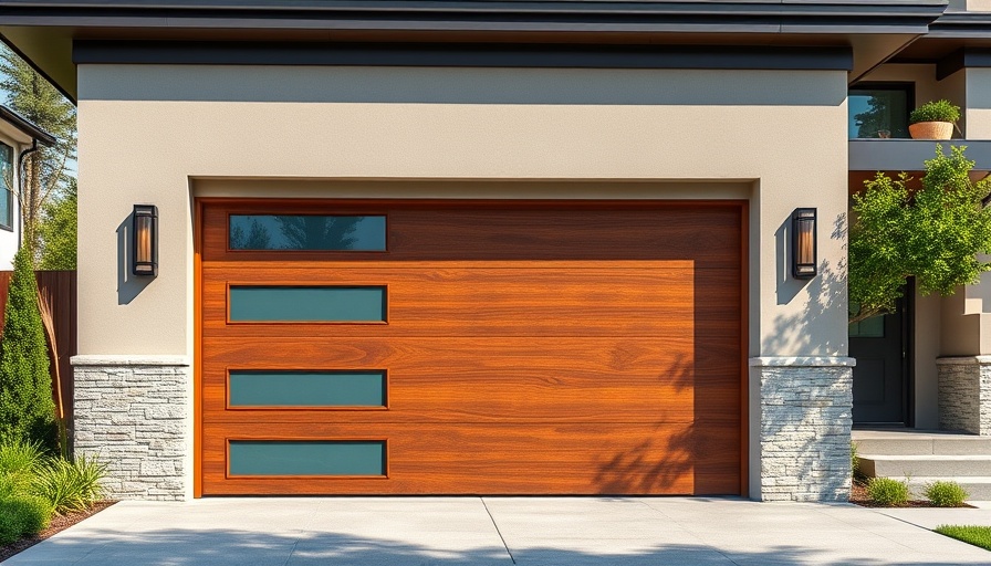 Modern wooden garage door of a contemporary house, garage door repair companies in Houston.