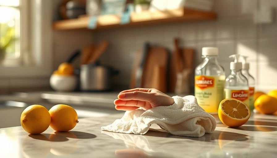 Hand cleaning kitchen counter with old-school tricks, natural ingredients.