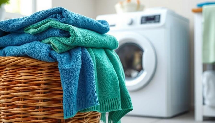 Colorful towels and washing machine in a laundry room.