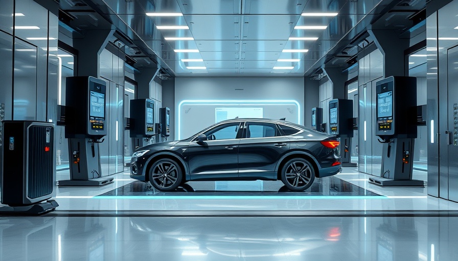 AI vehicle inspections in a modern facility with a black car