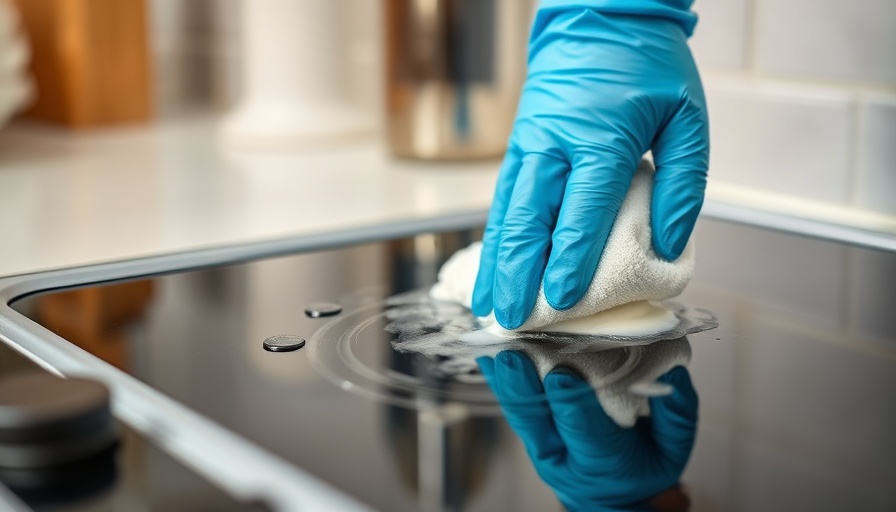 Close-up of cleaning an electric stove burner with a cloth.