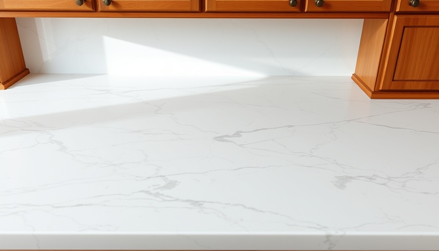 Clean laminate countertop showing marble pattern and wooden cabinet.
