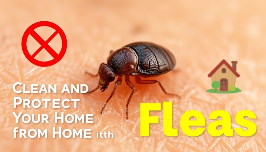 Flea on skin with anti-flea sign and home illustration.