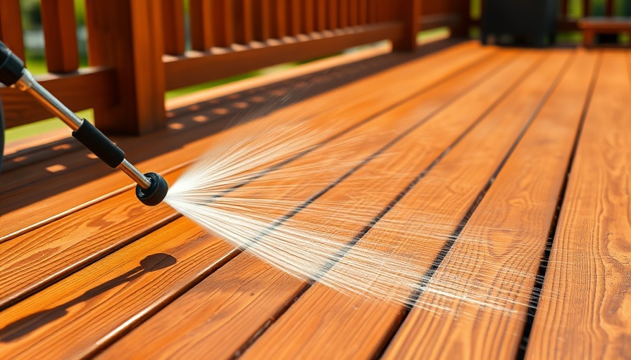 Pressure washing wooden deck as part of end-of-summer cleaning tasks.