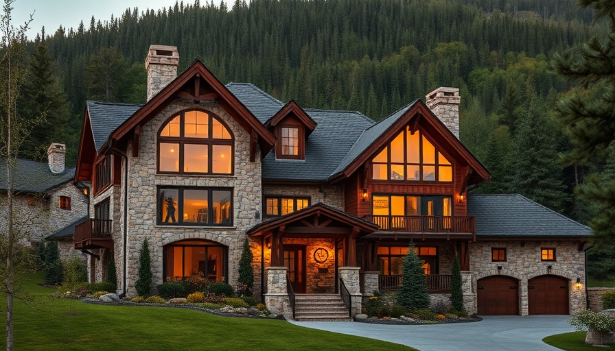 Luxurious mountain house showcasing elegant stone and wood design.