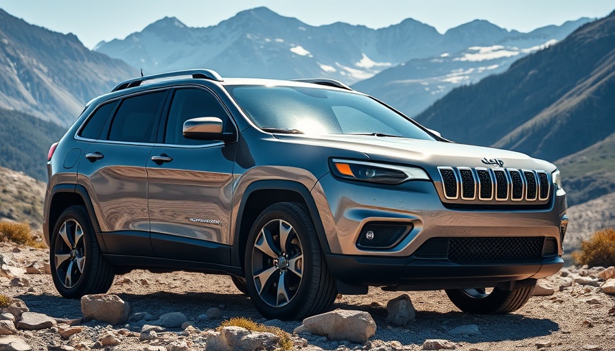 2026 Jeep Cherokee hybrid with mountain backdrop.
