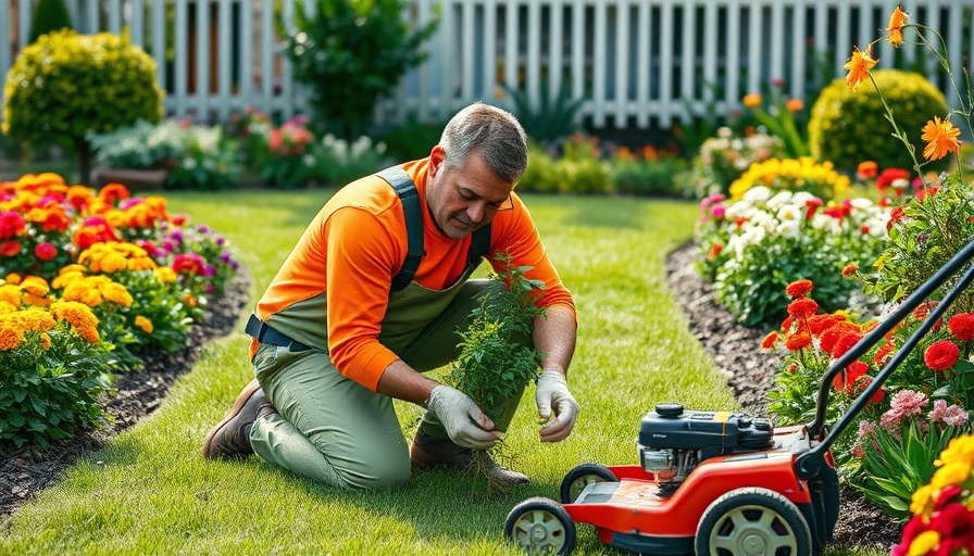 Professional gardener tending plants in a lush garden setting.