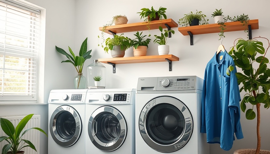 Organized laundry room with modern appliances and plants for a time-saving laundry schedule.