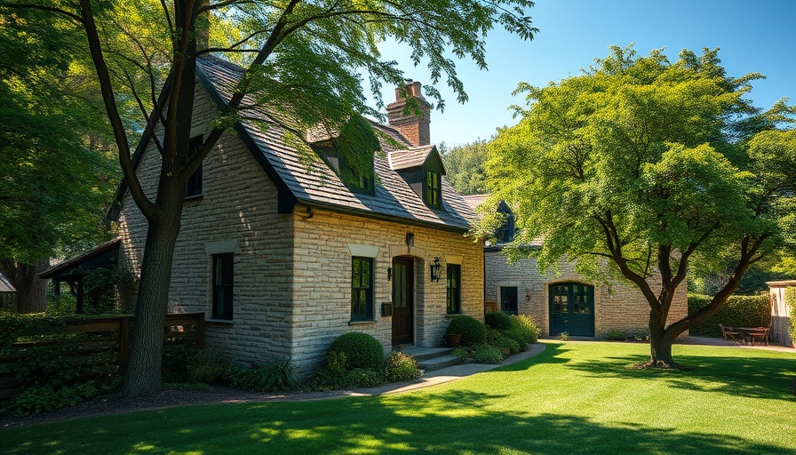Charming stone-brick house in lush greenery, perfect for choosing a forever home.