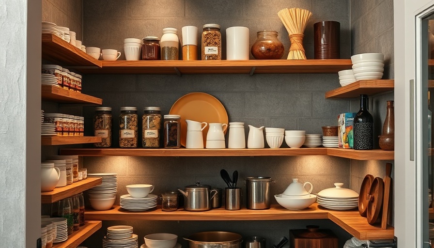 DIY walk-in pantry with neatly organized shelves and labeled jars.