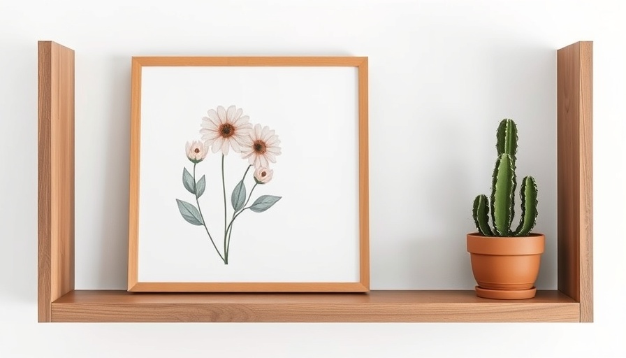 Framed floral painting with cactus on a shelf highlights why framing and printing pictures still matter.