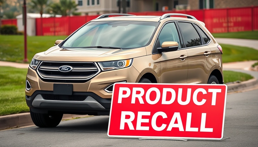 Ford vehicle recall notice on a beige SUV parked on the street.