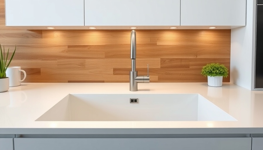 Spotless Corian sink in a modern kitchen setting.