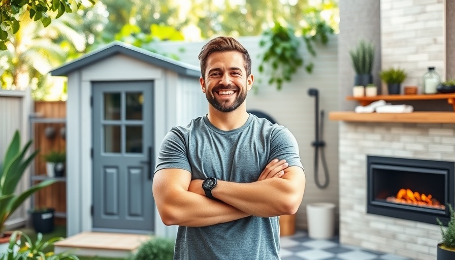 Confident man with home renovations worth investing in backdrop