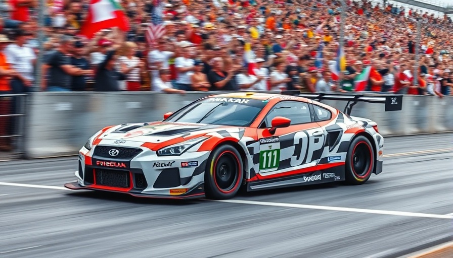 Modified racer wins race on three wheels with cheering crowd and vibrant colors.