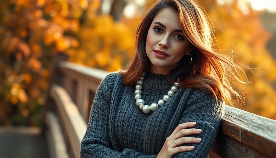 Relaxed woman in a pearl sweater on a bridge, soft autumn light.