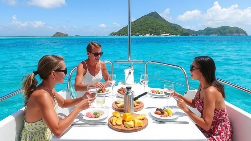Family enjoying meals while planning their yacht vacation in Seychelles.