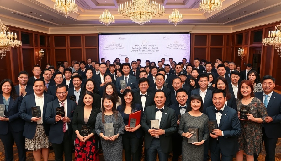 Award ceremony attendees in formal attire celebrating travel news.