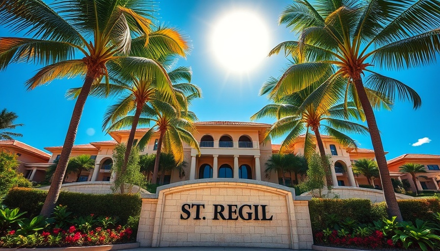 Luxury resort St. Regis entrance in Dominican Republic with palm trees.