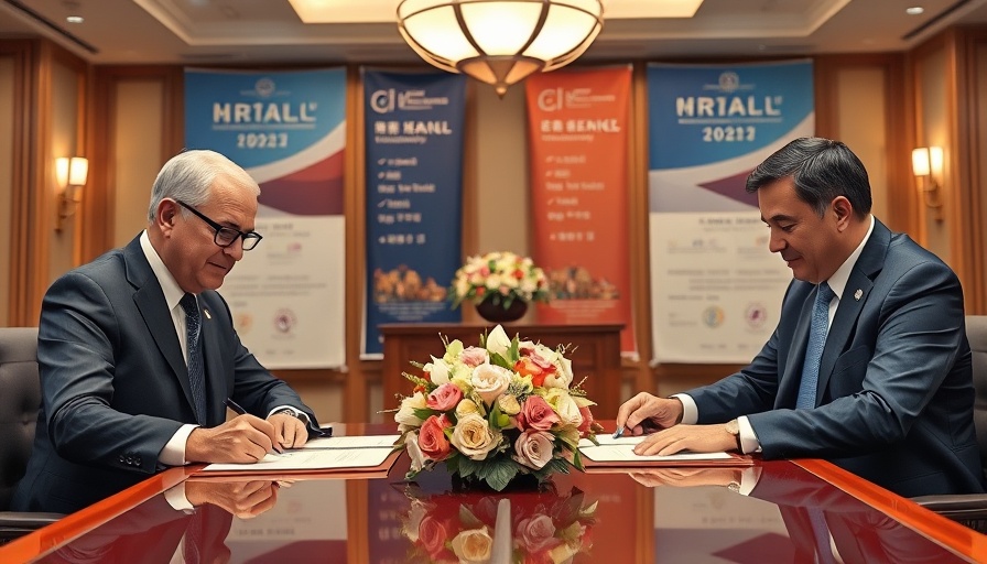 Business leaders sign agreement, experiential travel news event.