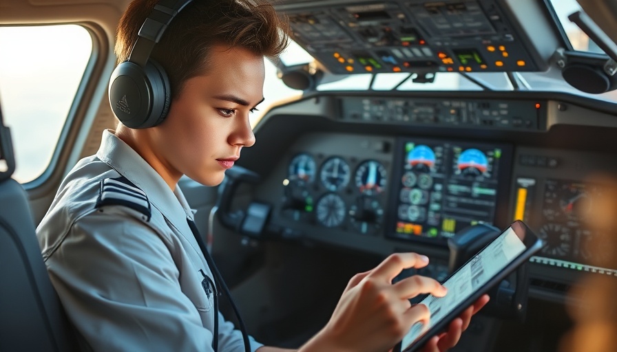 Wizz Air pilot training program: Pilot using tablet in cockpit.
