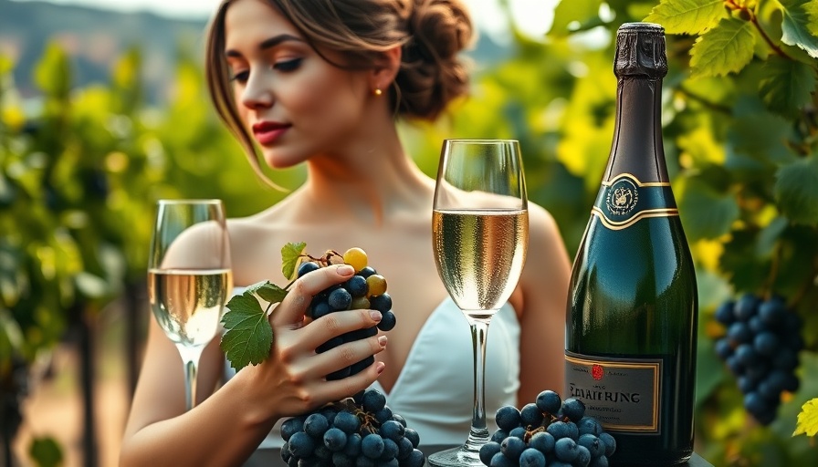 Virgin Atlantic English sparkling wine in vineyard with grapes and glass