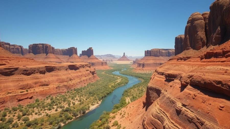 Stunning desert landscape with river for choosing a travel destination.