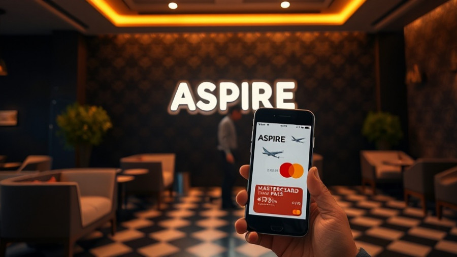 Luxury lounge with Mastercard Travel Pass on phone screen.