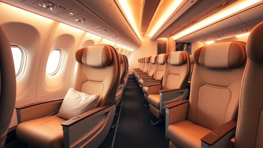 Emirates A350 Premium Economy seats with elegant design and lighting.