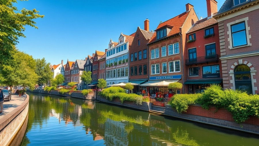 Scenic view of Treviso's canal with historic architecture under sunny skies, a Venice alternative.
