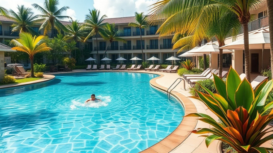 Charming tropical resort poolside, best destination for vacation.