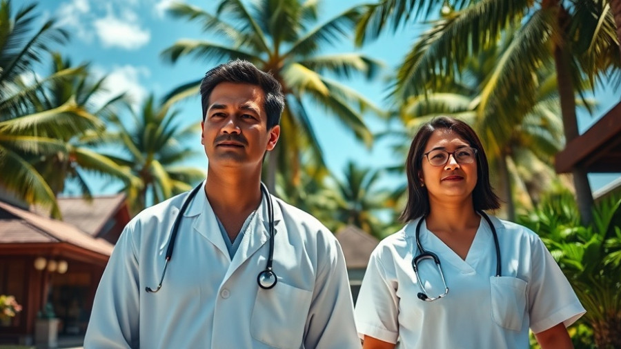 Doctors in tropical Thai resort, depicting affordable medical tourism in Thailand.
