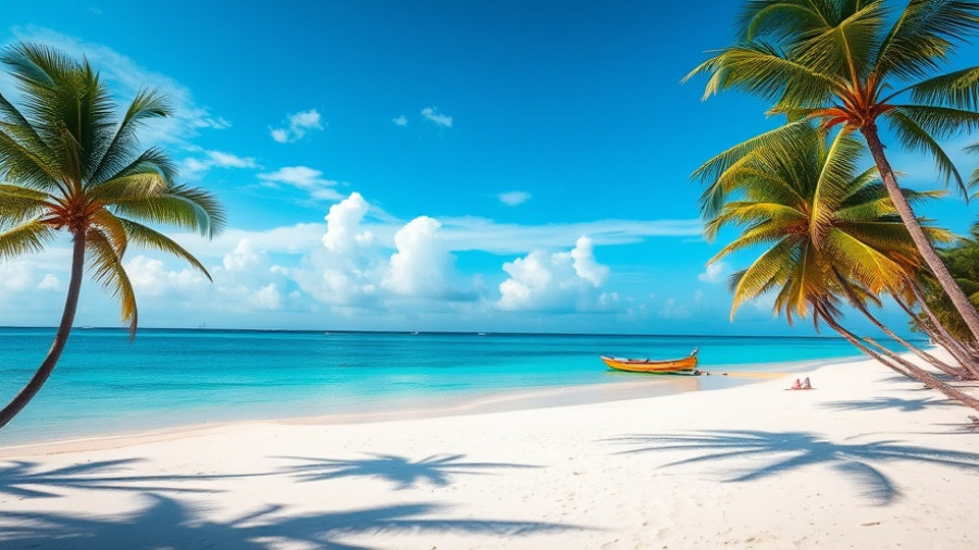 Serene beach with palm trees and turquoise sea, perfect for budget travel.