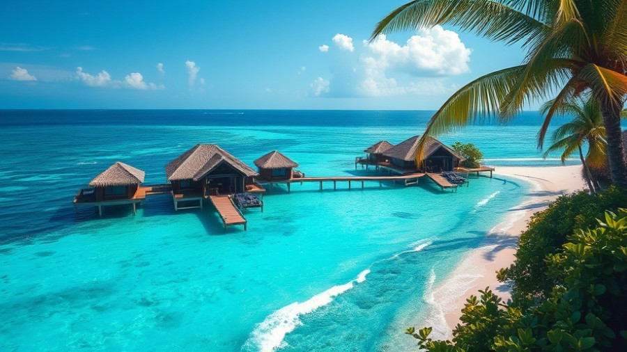 Tropical island resort with overwater bungalows in travel news for 2026.