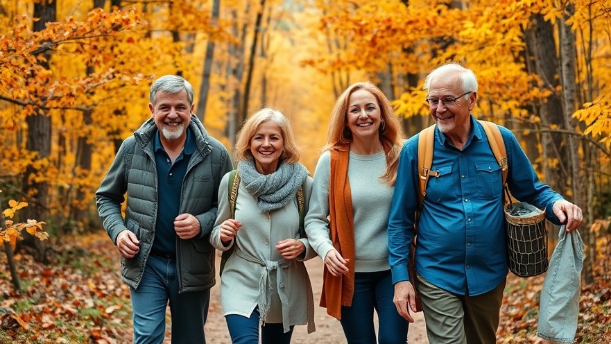 Multi-generational family travel adventures in autumn forest, enjoying nature walk together.